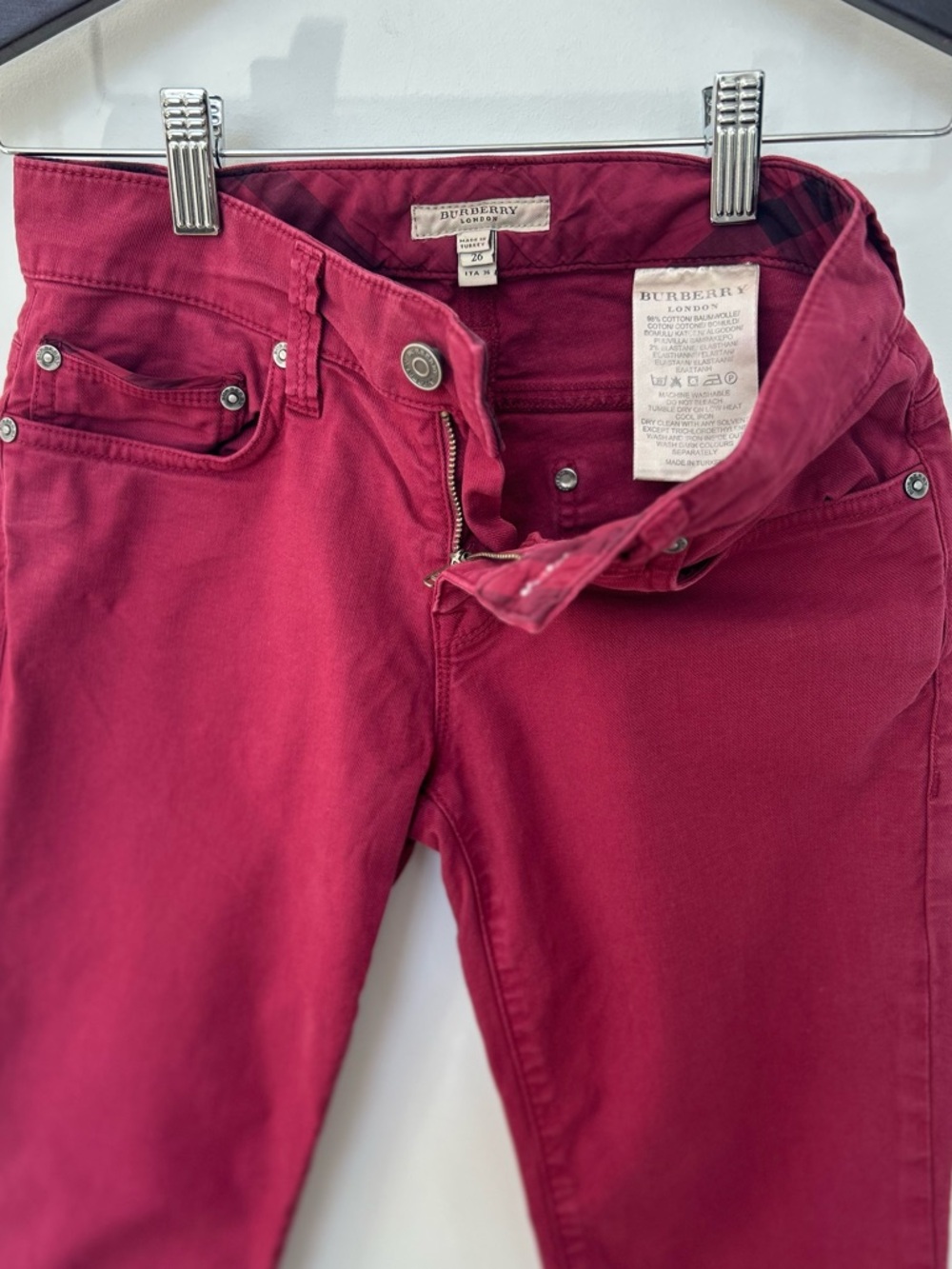 Burberry London Pink Fuchsia Skinny Crop Jeans Size 26 Designer Stretch Denim - Picture 6 of 8